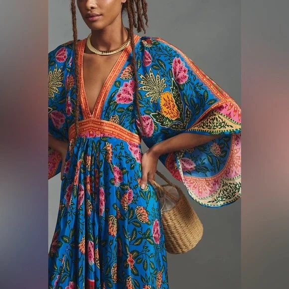 Farm Rio Blue Pineapple Garden Kaftan Maxi Dress Size XXS NWT - Picture 5 of 15